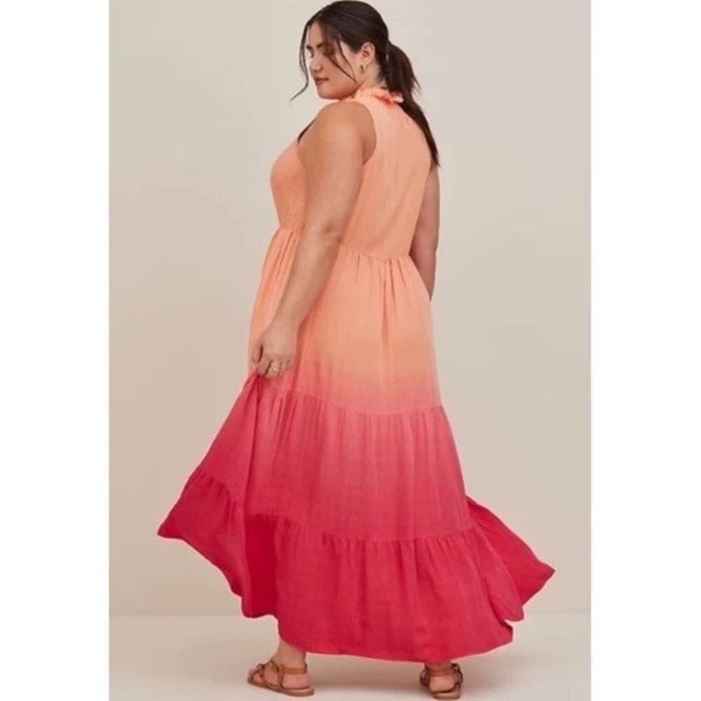 Torrid Tiered Maxi Dress Challis Ombre Red Womens Sz 0 Boho Vacation Beach